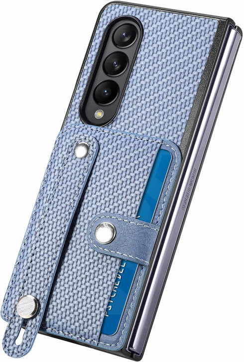 Asuwish Phone Case for Samsung Galaxy Z Fold 4 5G 2022 with Wrist Strap, Credit Card Holder Slot, Stand Kickstand