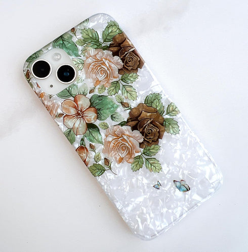 Qokey iPhone 15 Plus/iPhone 14 Plus Case, Cute Flower Soft Bumper Lightweight Fit Cover, Brown Floral