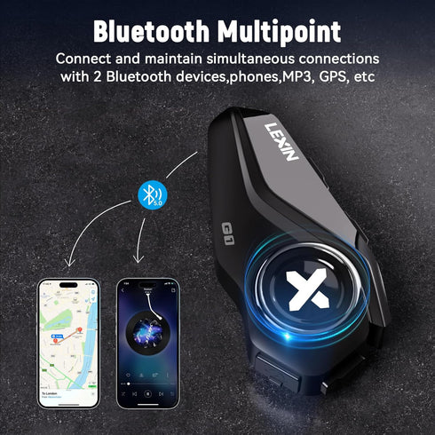 LEXIN G1 Motorcycle Bluetooth Headset, Helmet Speakers with 2 Type Mics, Hands-Free Call/Music, Waterproof
