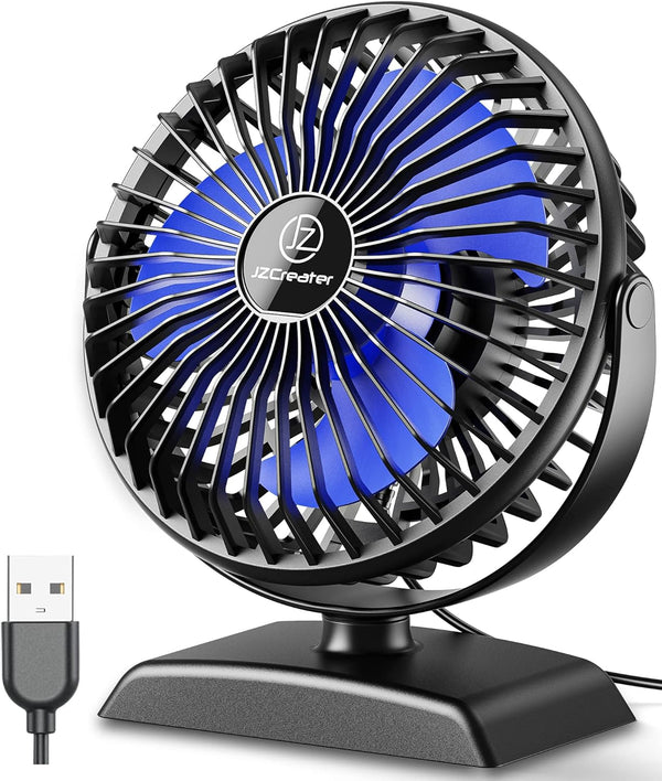 JZCreater USB Desk Fan, Mini 360 Rotation Desktop Fan with 3 Speed, Quiet USB Powered Fan for Home