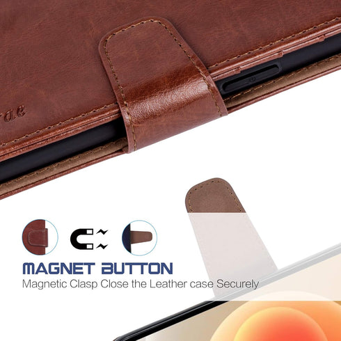 Arae Wallet Flip Cover Case with Card Holder for iPhone 12/12 Pro (6.1"), Brown