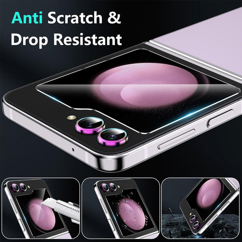 YWXTW Upgraded Alignment Tray for Samsung Galaxy Z Flip 5: 2 Pack Tempered Glass Screen Protectors + 2 Camera Lens