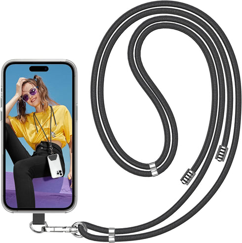 SS Phone Lanyard, Adjustable Detachable Neckstrap and Phone Tether, Suitable for All Smartphones - Black