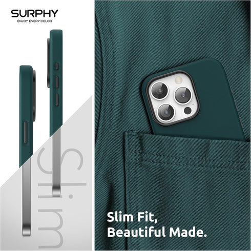 SURPHY iPhone 15 Pro Leather Case, Forest Green, with Screen Protector, MagSafe Compatible, Faux Leather, 6.1" 2023.
