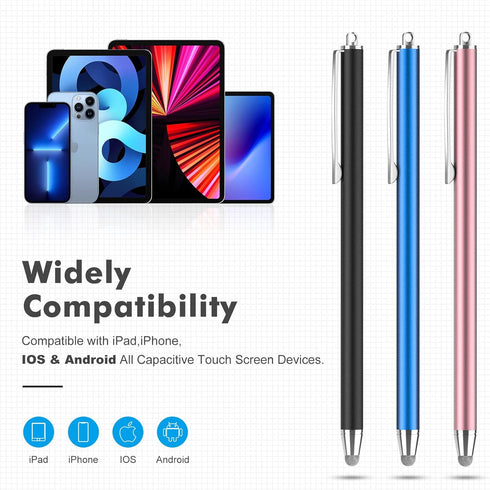 Granarbol Precise Long Stylus Pen for Touch Screens, 3 Extra Replaceable Fiber Tips Capacitive Stylus for iPad, iPhone,