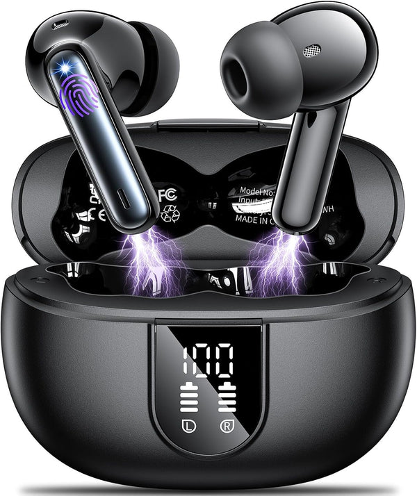 Wireless Earbuds Bluetooth V5.3 Headphones 42H Playback LED Power Display Earphones with Wireless Charging Case IP6 Waterproof in-Ear Earbuds for iOS Andriod Cell Phone Sports Black