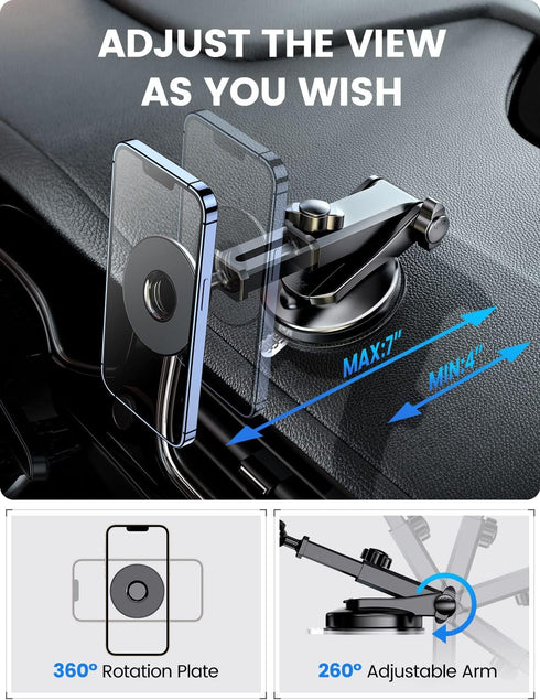 eSamcore Retractable Magnetic Car Mount for iPhone 15/14/13 Pro Max and MagSafe Case, Black