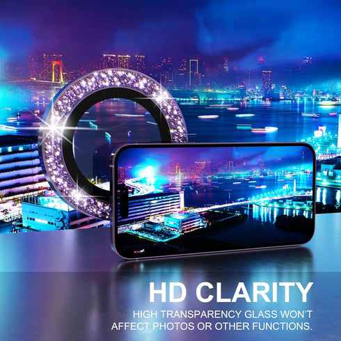 Choiche Bling Camera Lens Protector for iPhone 14 Pro/Pro Max, 9H Tempered Glass, Glitter-Purple, Metal Ring Decor.