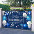 Sumind Happy Birthday Decorations Backdrop Banner, Navy Blue and Silver Party Decoration Sign for Men Women, 72.8 x