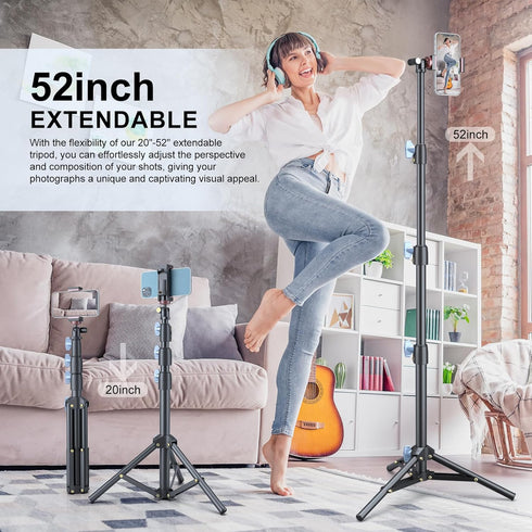 LINCO 52", Selfie Stick & Tripod , Integrated, Heavy Duty, Lightweight, Bluetooth Remote for Apple & Android Devices