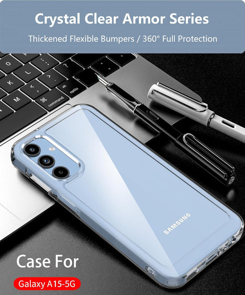 Samsung Galaxy A15 5G Case - Military-Grade Shockproof, Crystal Clear, with Tempered Glass Protector & 4 Built-in