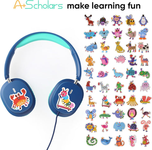 A+ Scholars 2 Pack 3.5mm Kids Headphones with Sharing Splitter, Stereo Sound Over-Ear Wired Headphones for Kids