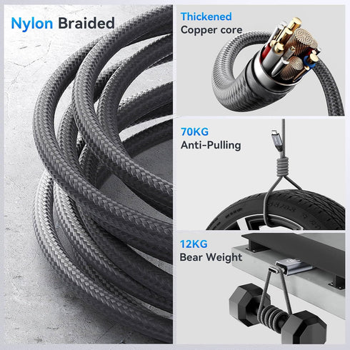 16FT 3.2 2 2 8K@30Hz/4K@144Hz 20Gbps 3.1 240W ULT-WIIQ Nylon Braided USB C to USB C Gen x Video Cable for Monitor