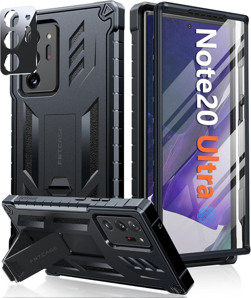 FNTCASE Samsung Galaxy Note 20 Ultra Case: Heavy Duty Matte Black, Military Grade Drop Proof, with Kickstand - 6.9"
