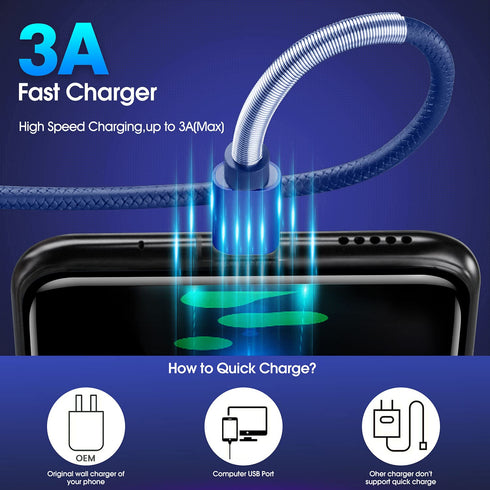 10ft USB Type C Cable 3 Pack - USB A 2.0 to USB-C Fast Charger, Durable TPE, Compatible with Samsung Galaxy S10/S9/S8