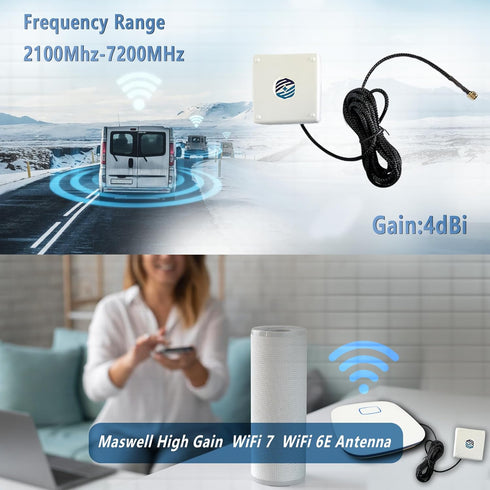 Maswell WiFi 6E Antenna, 2.1-7.2 GHz Screw and 3M Adhesive Mount, IP67 Outdoor IoT Antenna