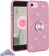 Wisdompro Case for iPhone SE 2022/2020, for iPhone 8, for iPhone 7, Cute Glitter Bling Sparkly Case with Ring Stand,
