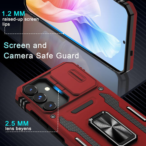 DEERLAMN Samsung Galaxy S24 Case - Red, Military Grade Shockproof, Slide Camera Cover + Screen Protector, Rotated Ring