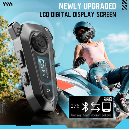 Motorcycle Bluetooth 5.4 Headset with LCD Screen, 2 Mic Helmet Speakers, 48h Music & FM, Waterproof Noise Reduction