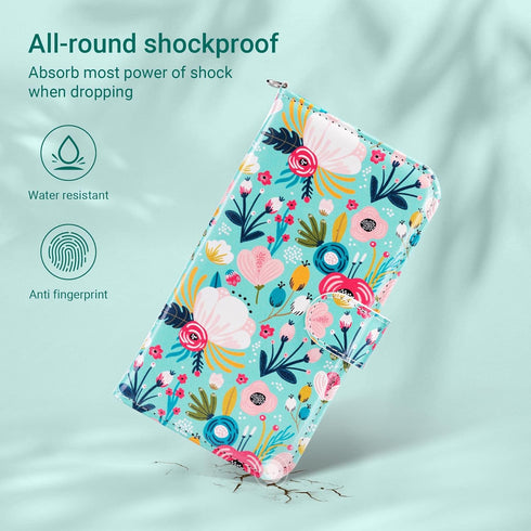 ULAK Compatible with iPhone 12/12 Pro Wallet Case, RFID Blocking PU Leather with Card Holder, Kickstand, Mint Flower