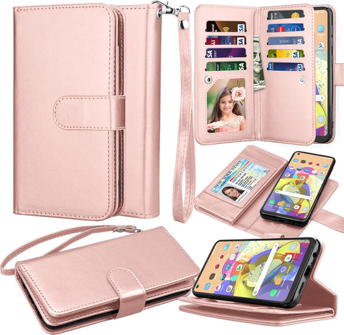 Galaxy A21 Case for Samsung, Takfox PU Leather Wallet Case with 9 ID Credit Card Holder Slots (Rose Gold)