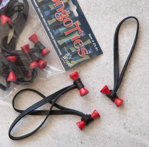 RED & BLACK "Lava" Bongo Ties - 10 Pack Professional Cable Ties Made of Natural Rubber and Bamboo