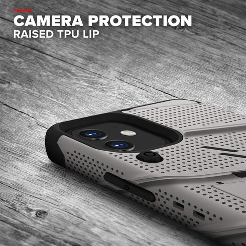 ZIZO Bolt Series Case for iPhone 12 Mini with Screen Protector, Kickstand Holster Lanyard - Gun Metal Gray