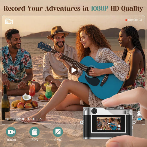HOTU 1080P 2MP 32G Mini Digital Camera, Keychain Camera HD with Lens, Flash, Video Recording, Card Included, Portable