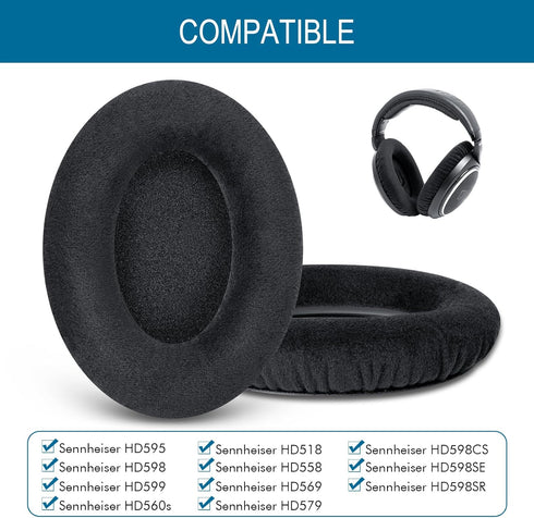 Earpads for Sennheiser HD598/HD598 CS/HD598 SE/HD598 SR/HD518/HD558 Headphones, Velour Ear Pads Cushions Replacement for HD595/HD599/HD569/HD579/HD560S Headset (Black)