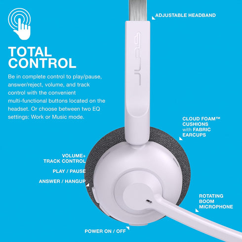 Headset, 50+ JLab Go Work Pop On-Ear Wireless Lilac, Hours Playtime, Bluetooth Multipoint, Rotating Boom Mic, Noise