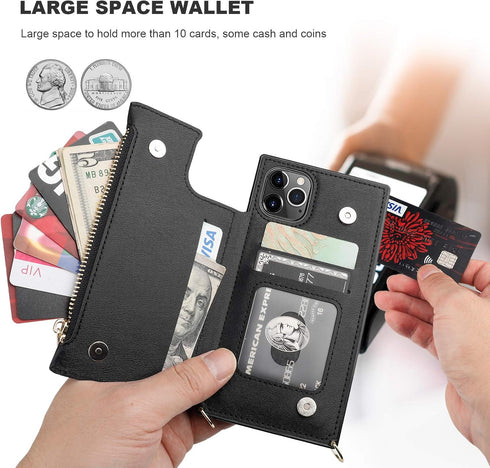 Bocasal Crossbody Wallet Case for iPhone 11 Pro, Card Holder, Zipper Slot Protector, Shockproof Purse Cover, 5.8 Inch