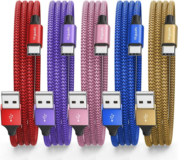etguuds Color USB C Cable 3ft, 5-Pack Fast Charging Type C Braided Cable for iPhone 15, Samsung Galaxy S24 and More