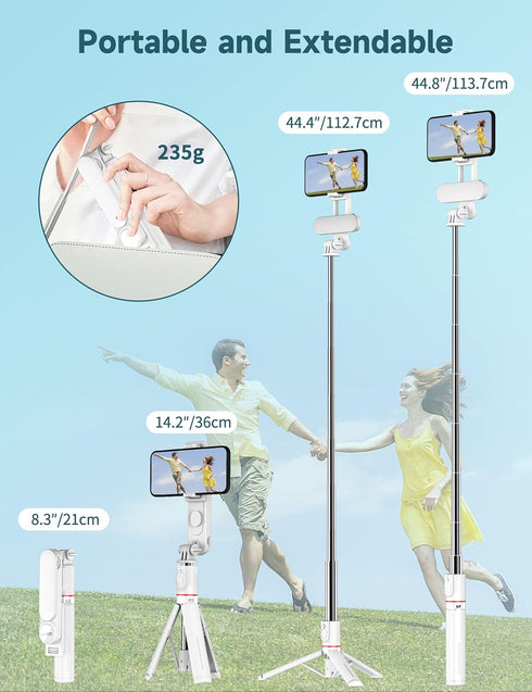 SelfieShow 44 Inch 360 15/14/13/12/11 Stable Selfie Stick Tripod with Fill Light, Extendable Selfie Stick with Wireless