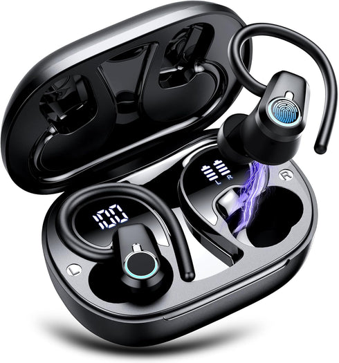 Wireless Earbuds, 2023 Bluetooth Headphones 5.3 Sport, 50H Earbuds with Earhooks, Deep Bass Stereo Noise Cancelling.