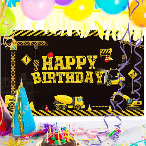 Tatuo Construction Theme Birthday Banner, 6.1 x 3.6 ft, Photography Party Supplies for Kids Boys Birthday Decoration