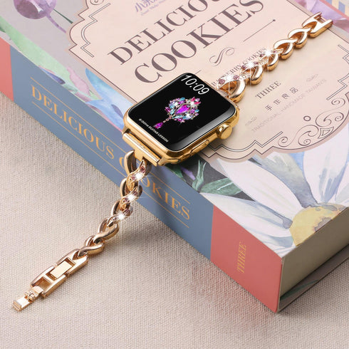 Dainty Heart Bands for Apple Watch 38mm 40mm 41mm 42mm, Adjustable Bling Metal Strap for Women, Rose Gold