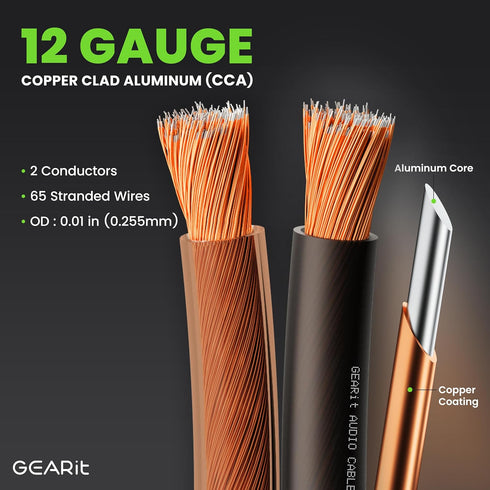 GearIT Pro Series 12 Gauge Speaker Wire Cable (30.4 Meters / 100 Feet / Black Clear) for Car Audio and Home Theater