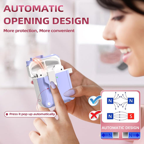 R-fun AirPods 2nd Generation Charging Case Cover, Full Drop Protection with Cleaner Kit & Keychain, White/Lavender