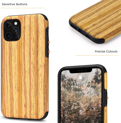 Tasikar Compatible with iPhone 11 Pro Case, Easy Grip Wood Grain Design (Teak)