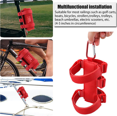 co2CREA Portable Speaker Mount for Most Bluetooth Speakers, Outdoor Speaker Adjustable Strap Attachment Accessory Holder Bar Rail for Golf Cart Railing Bike Boat, Red