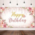 Happy Birthday Backdrop Decorations for Women, Rose Gold Floral Glitters Banner Party Supplies for Girls Boys