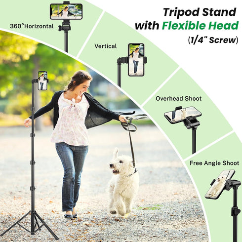 Phone Tripod, 81" Tall with Remote, Gooseneck Stand and Phone Holder, Selfie Stick Tripod for iPhone 15 14 13 Pro,