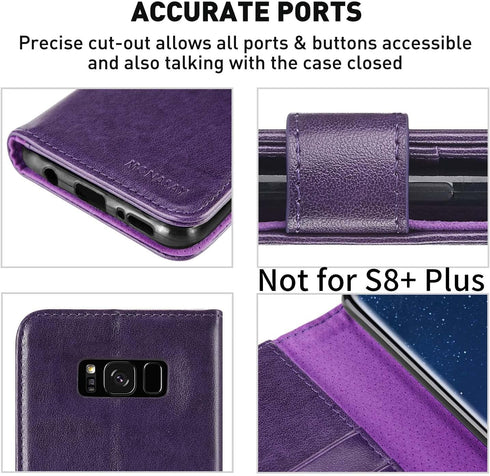 MONASAY Wallet Case for Galaxy S8, 5.8-inch, RFID Blocking, Purple Flip Folio with Screen Protector