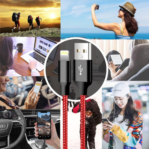 cugunu iPhone Charger, 5 Pack 3/3/6/6/10FT Apple MFi Certified USB Lightning Cable Nylon Braided Fast Charging Cord