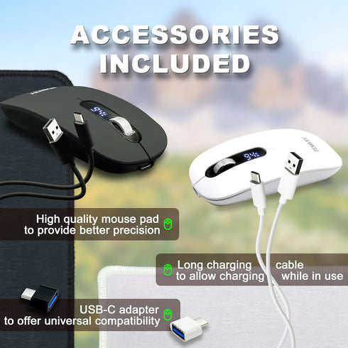ITAWEY 3200 Wireless Mouse & Pad Combo - LCD Display, Bluetooth & USB Receiver, Tri-Mode, Rechargeable, Quiet Clicks