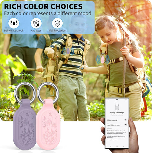 2 Pack for Samsung Galaxy SmartTag2 Case, TUDIOW Waterproof Protective Silicone Cover for Keys, Pets, Luggage