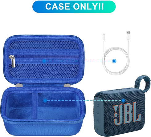 BOVKE Carrying Case Compatible with JBL Go 4 Portable Bluetooth Wireless Speaker, Extra Mesh Pocket for Charging Cables and Accessories, Blue