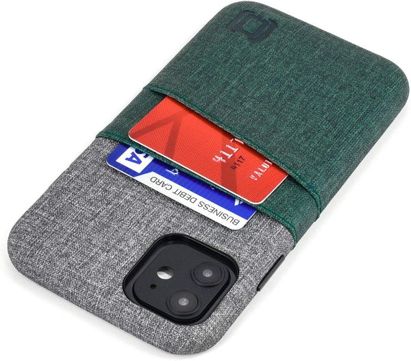 Dockem Wallet Case for iPhone 11 - Built-in Metal Plate for Magnetic Mounting & 2 Card Holders, Green & Grey