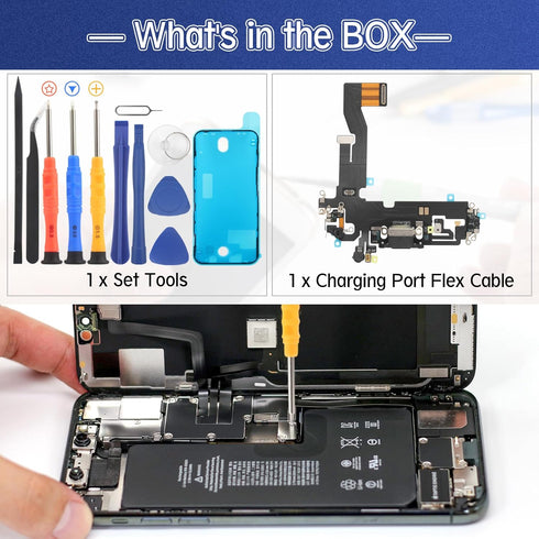 YWLRONG Replacement for iPhone 12 Charging Port Dock Connector, USB Charger Board Flex Cable Assembly with Repair Tools