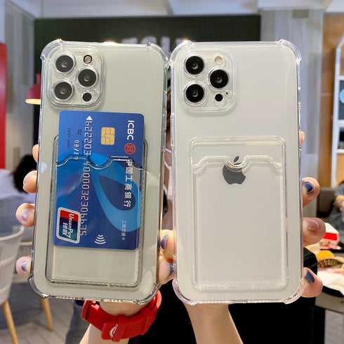Tuokiou Clear Protective Card Slot Case for iPhone 15 Pro, Slim Fit Drop Resistant Soft TPU Wallet Case with Bumper